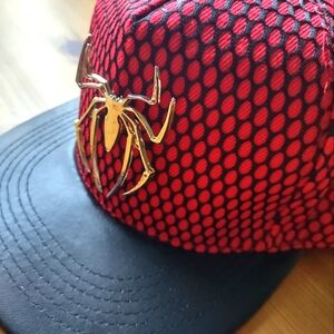 Red Spiderman Snapback with Mesh Design and Metallic Logo